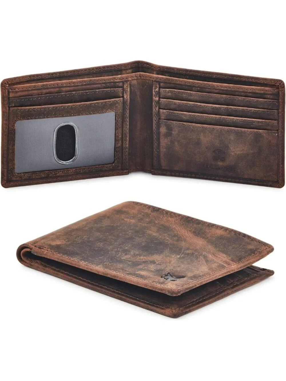 Slim Minimalist Real Leather Men's Bifold Wallet with RFID Blocking & ID Window